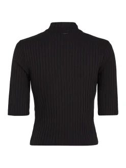 Dame Strickullover RIB ZIP MOCK TOP 1/2 SLV Kurzarm