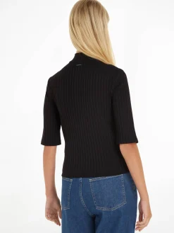 Dame Strickullover RIB ZIP MOCK TOP 1/2 SLV Kurzarm