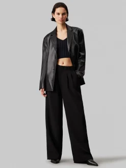 Damen Blazer aus Kunstleder Relaxed Fit