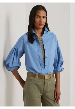 Damen Bluse aus Popeline mit Blousonärmeln