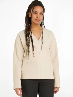 Damen Bluse STRUCTURE TWILL V NECK LS TOP Langarm