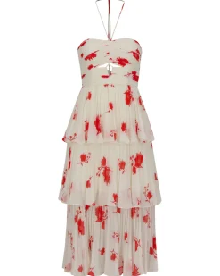 Damen Cocktailkleid WILD DAISY PRINT CHIFFON MIDI DRESS