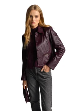 Damen Hemdjacke aus Nappaleder Cropped Fit