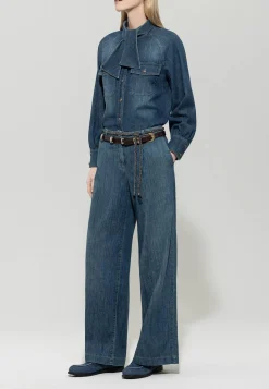 Damen Jeansbluse mit Schluppe