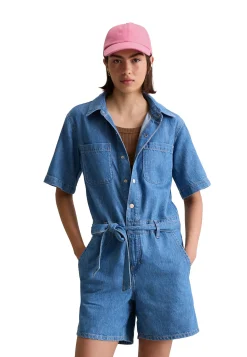 Damen Jeansoverall aus Bio-Baumwolle, Lyocell und Leinen Relaxed Fit