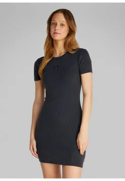 Damen Jersey-Minikleid WASHED WOVEN LABEL RIB DRESS
