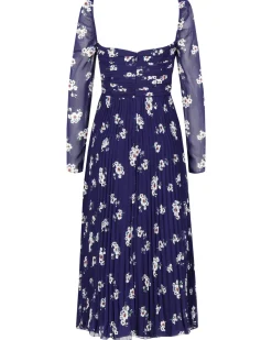 Damen Kleid PANSY PRINT CHIFFON CUT OUT MIDI DRESS