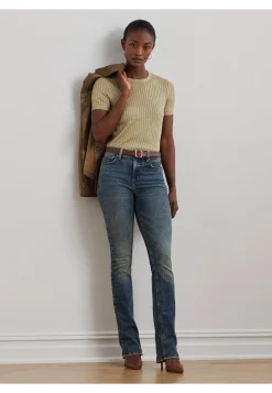 Damen Kurzarmpullover aus Metallic-Leinenmischung