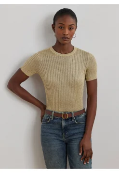 Damen Kurzarmpullover aus Metallic-Leinenmischung