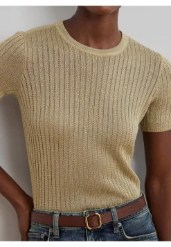 Damen Kurzarmpullover aus Metallic-Leinenmischung