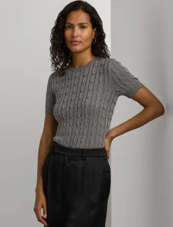 Damen Kurzarmpullover mit Zopfmuster