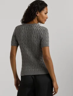 Damen Kurzarmpullover mit Zopfmuster