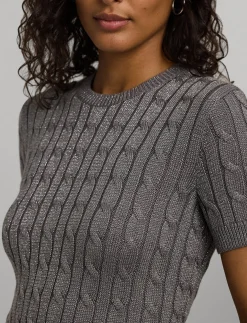Damen Kurzarmpullover mit Zopfmuster