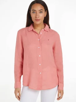 Damen Leinenbluse Relaxed Fit Langarm