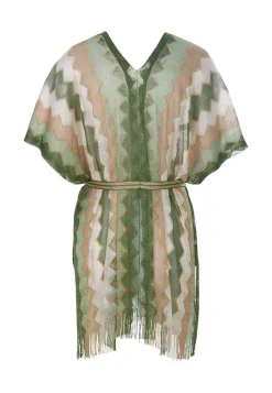 Damen Poncho mit Fransen und Taillengürtel