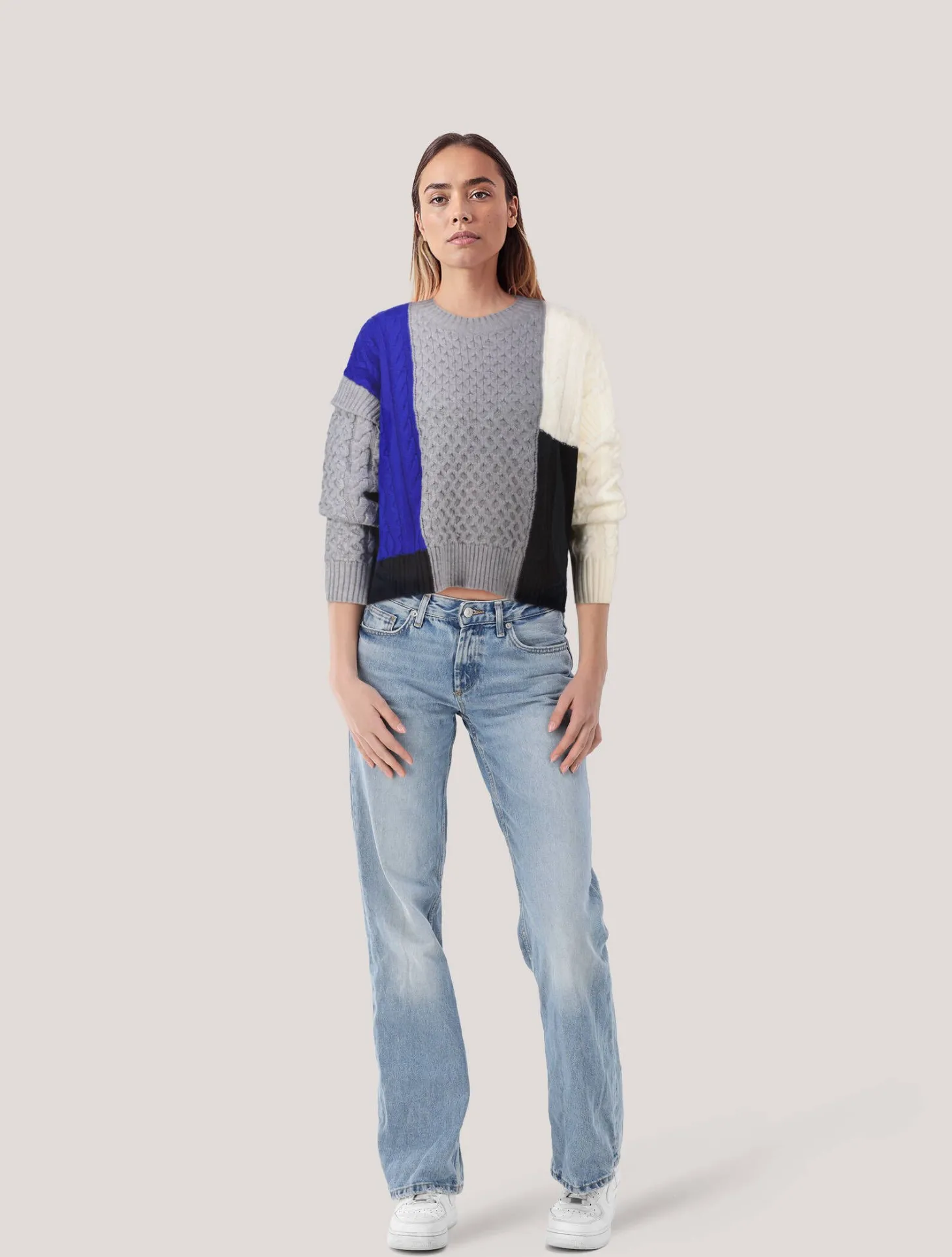 Damen Pullover Patchwork
