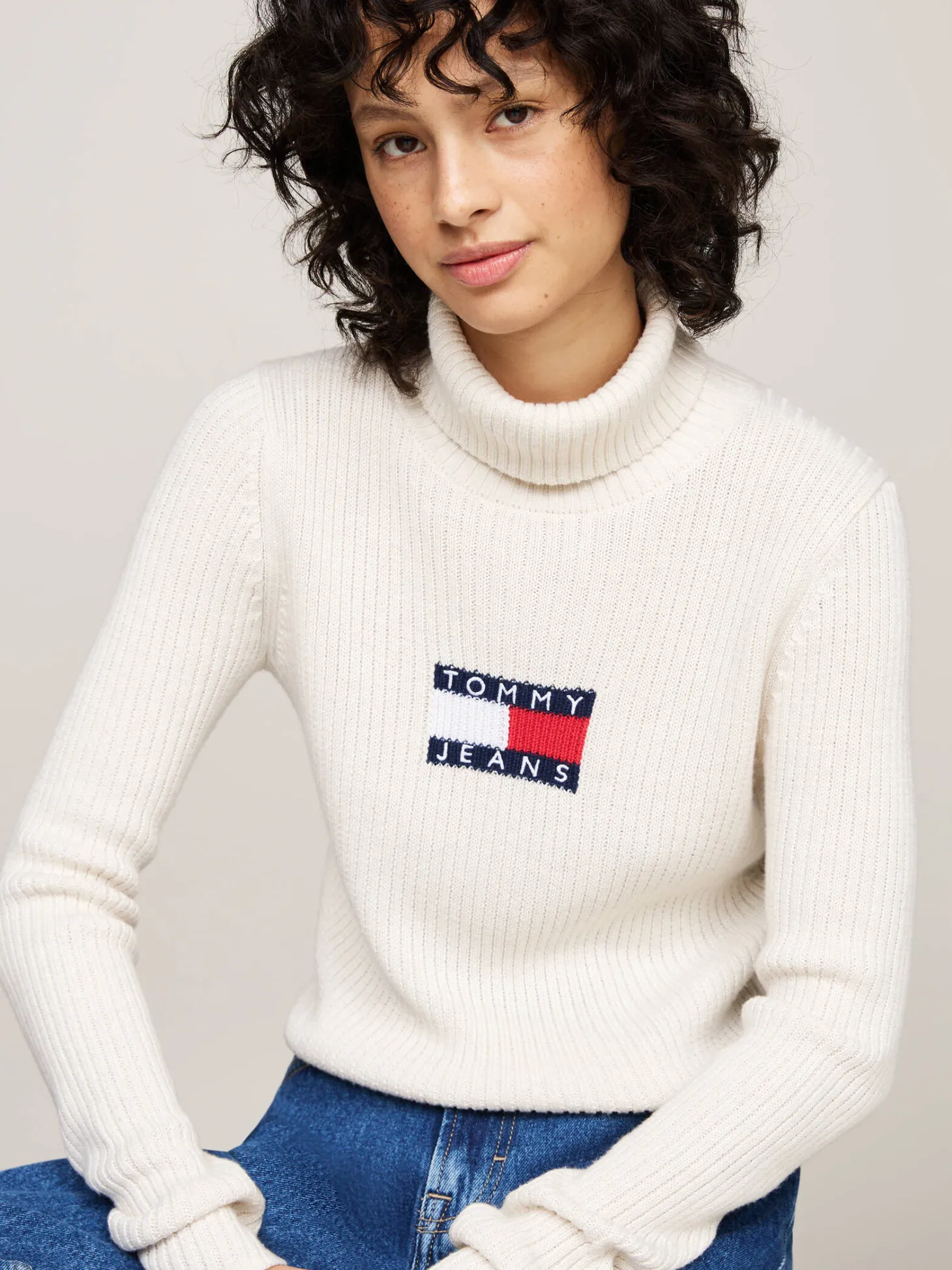 Damen Rollkragenpullover mit Wolle TJW MELANGE TURTLENECK FLAG SWEATER