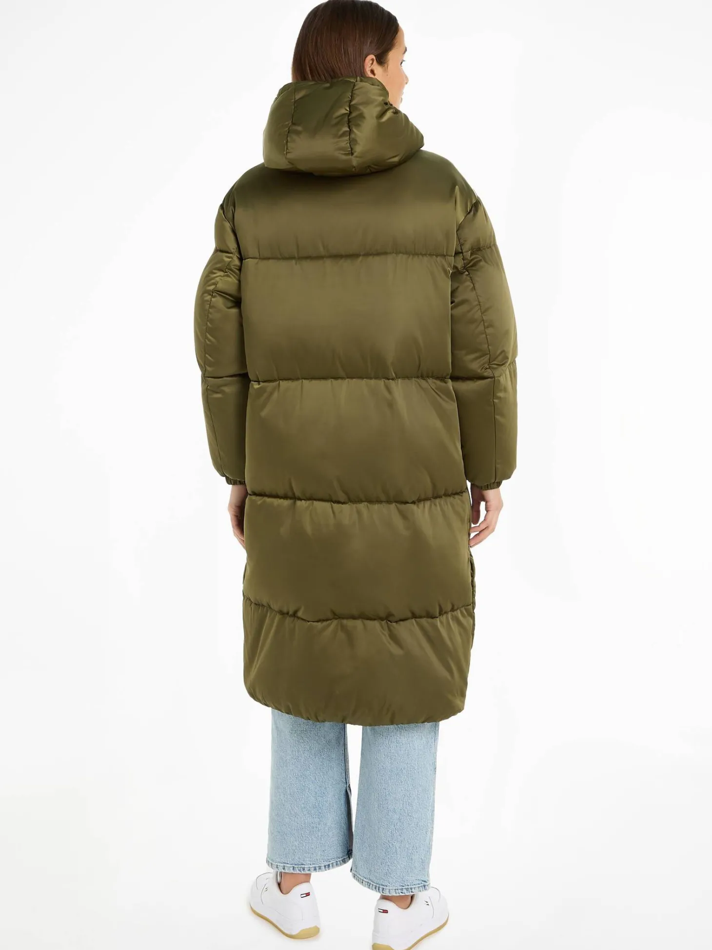Damen Steppmantel mit Kapuze TJW LONG SATIN PUFFER