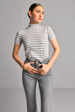 Damen Streifenshirt mit Stehkragen