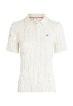 Damen Strickpolo mit Zopfmuster Slim Fit