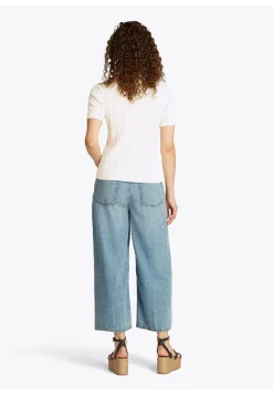 Damen Strickpullover COTTON MINI CABLE Slim Fit Kurzarm