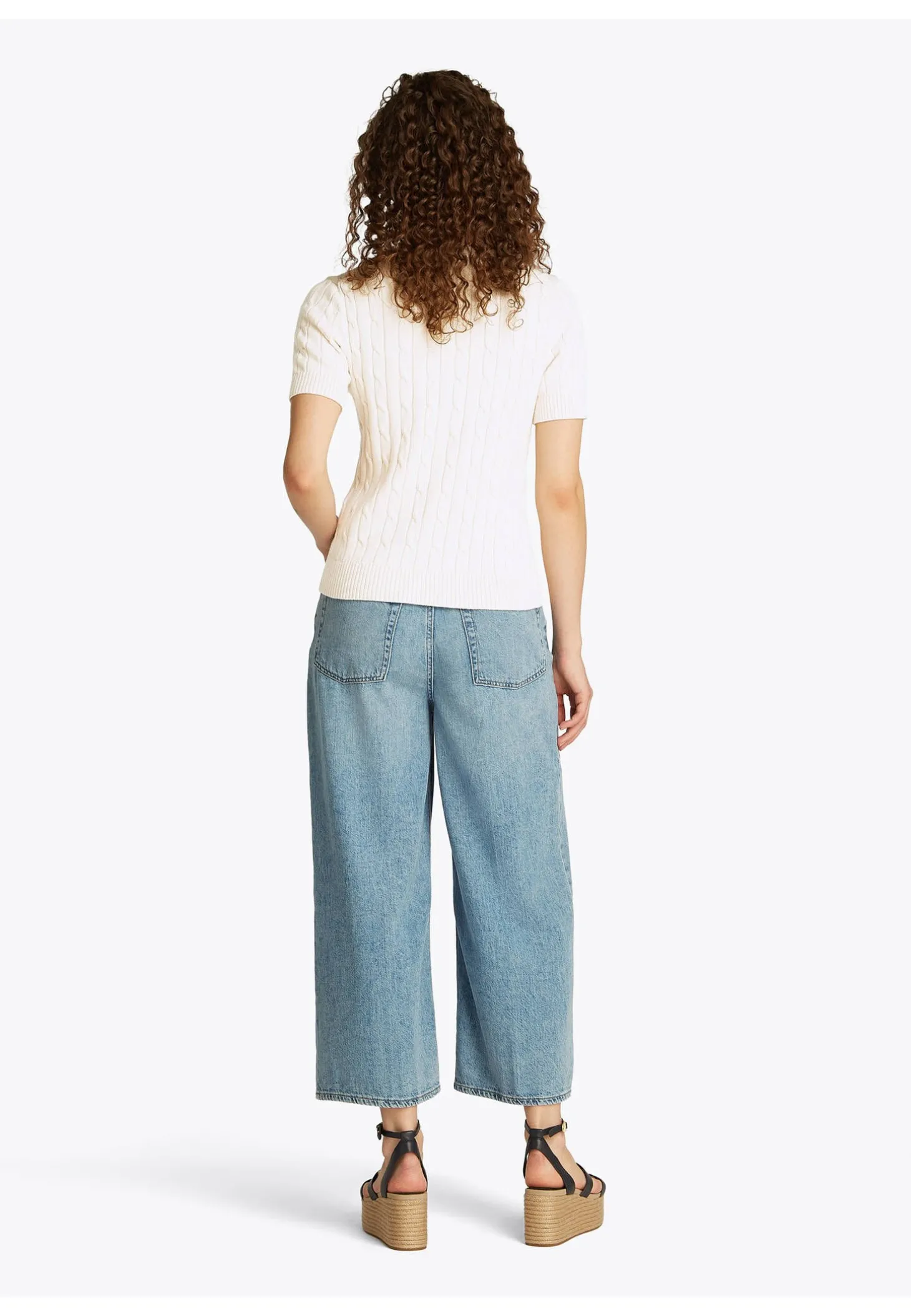 Damen Strickpullover COTTON MINI CABLE Slim Fit Kurzarm