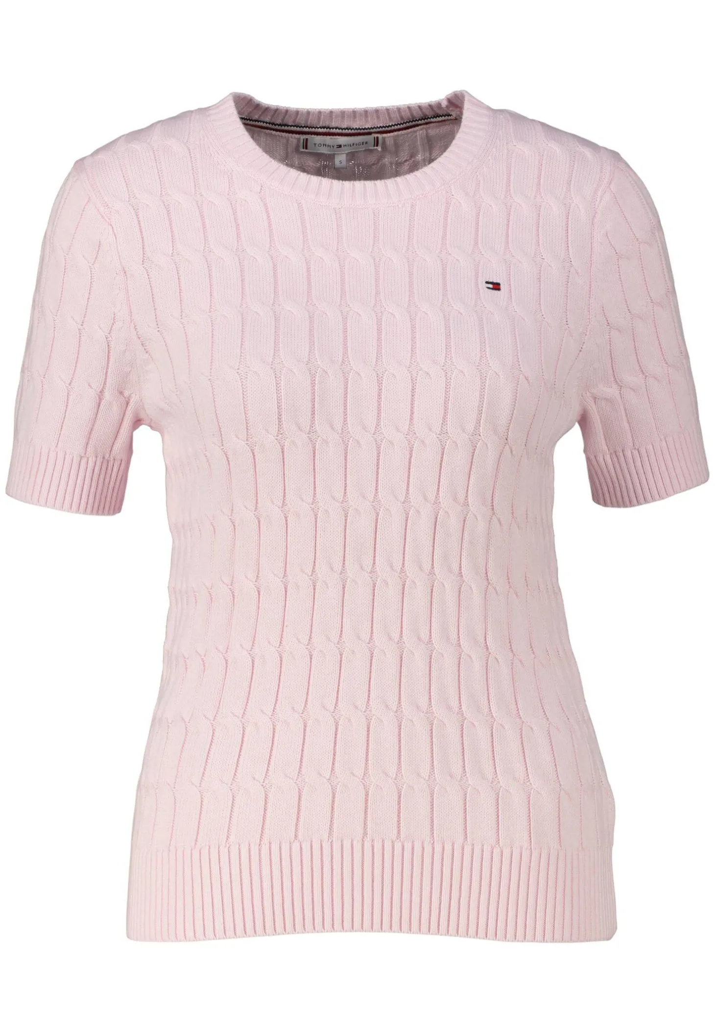 Damen Strickpullover COTTON MINI CABLE Slim Fit Kurzarm