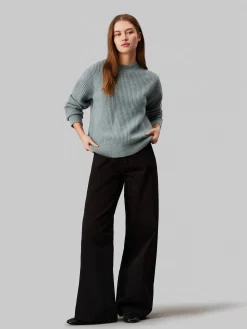 Damen Strickpullover mit Baumwolle und Wolle BOUCLE RIB C-NK RELAXED SWEATER