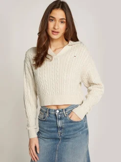 Damen Strickpullover RUGBY mit Zopfmuster Boxy Fit