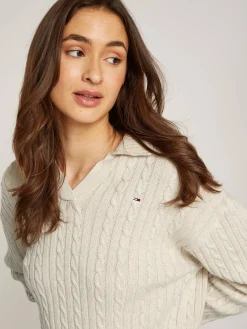 Damen Strickpullover RUGBY mit Zopfmuster Boxy Fit