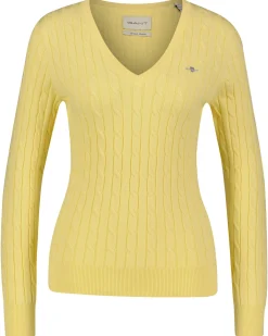 Damen Strickpullover STRETCH COTTON CABLE V-NECK