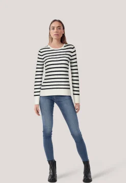 Damen Strickpullover STRETCH COTTON CABLE STRIPE C-NECK
