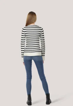 Damen Strickpullover STRETCH COTTON CABLE STRIPE C-NECK