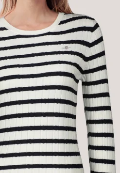 Damen Strickpullover STRETCH COTTON CABLE STRIPE C-NECK