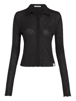 Damen Stricktop SHEER RIB BUTTON DOWN SHIRT Langarm