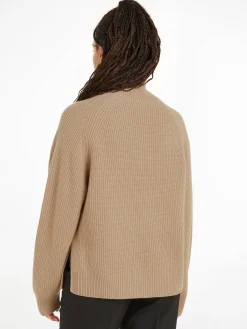 Damen Wollpullover RECYCLED WOOL BUTTON MOCK NECK