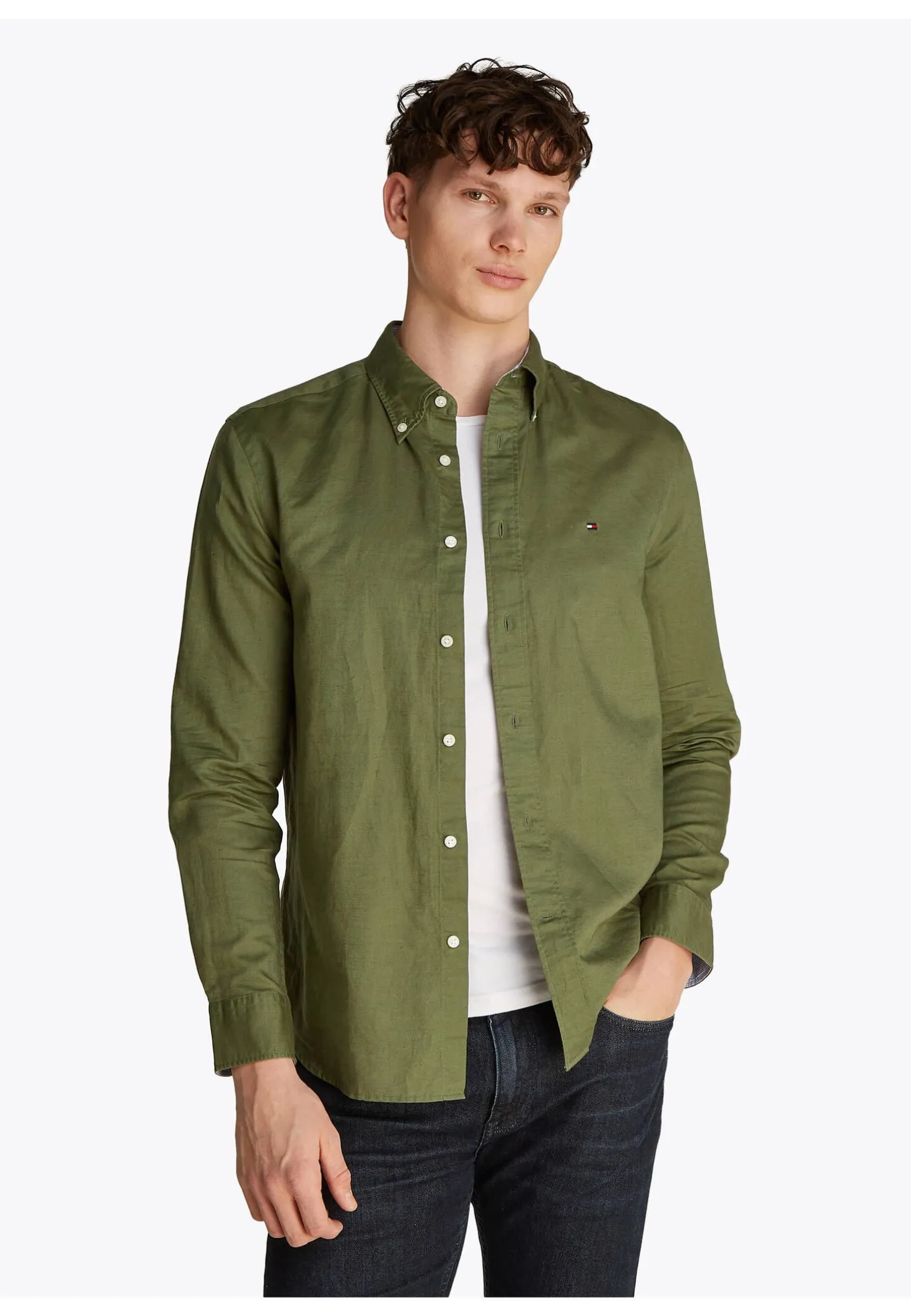 Herren Hemd mit Leinen LINEN BLEND SOLID RF SHIRT