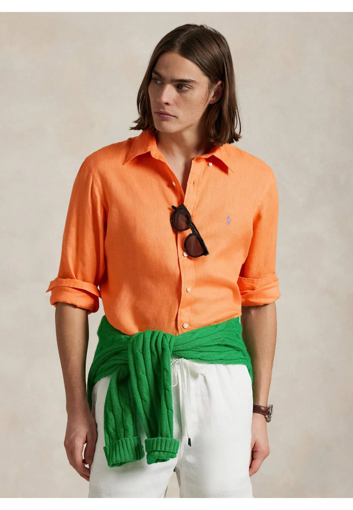 Herren Leinenhemd mit Button-down-Kragen