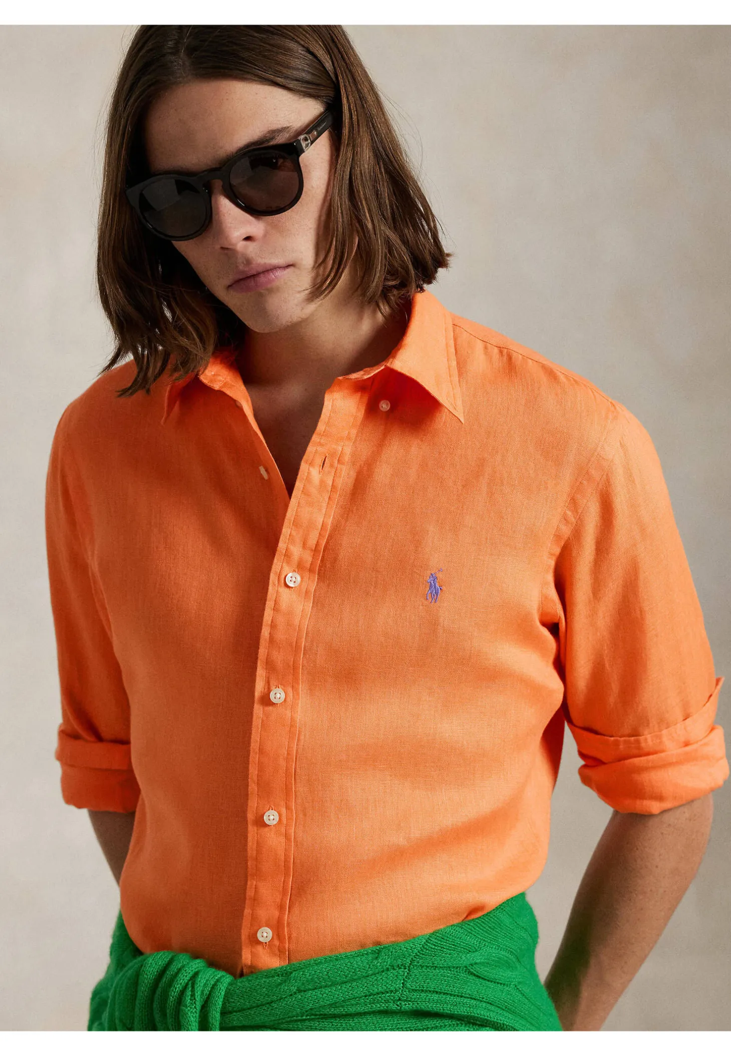 Herren Leinenhemd mit Button-down-Kragen