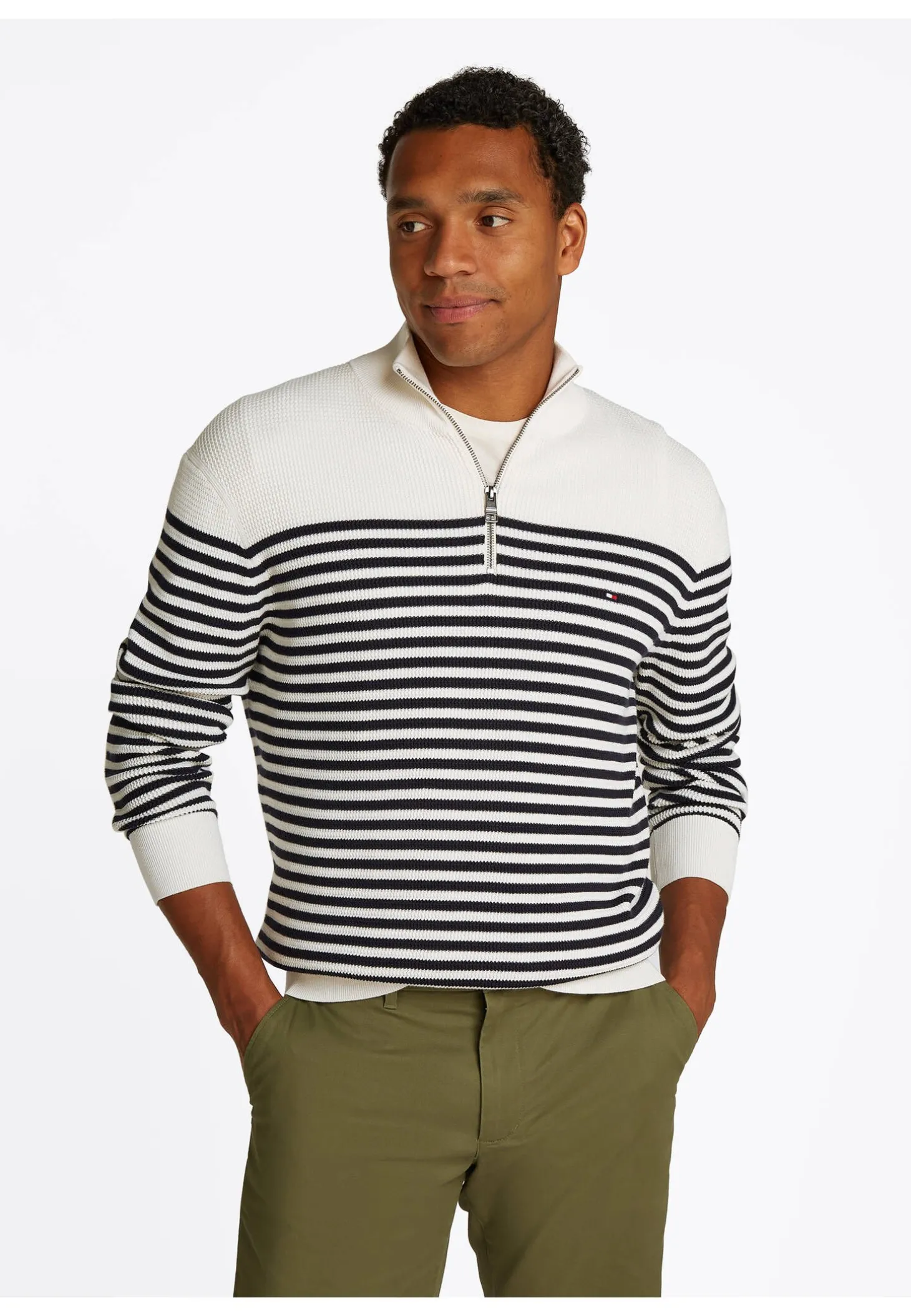Herren Strickpullover RACKING STRUCTURE ZIP MOCK